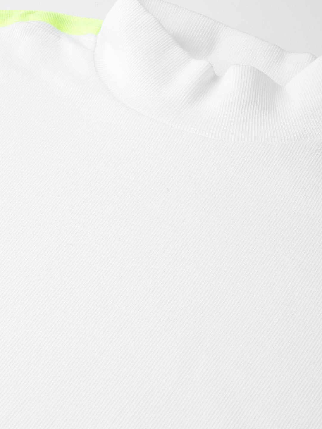Women's White Rib High Neck Shoulder Tape Top