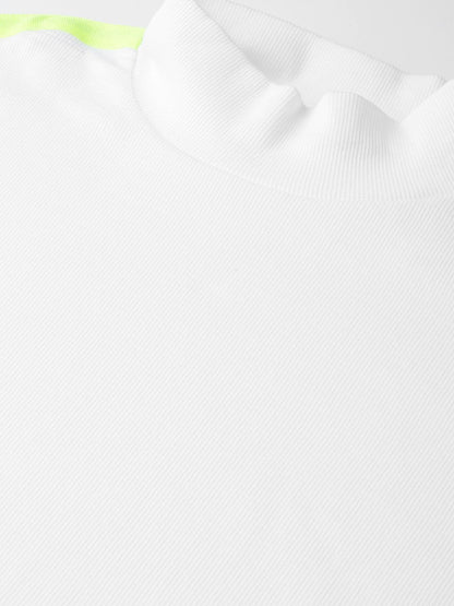 Women's White Rib High Neck Shoulder Tape Top