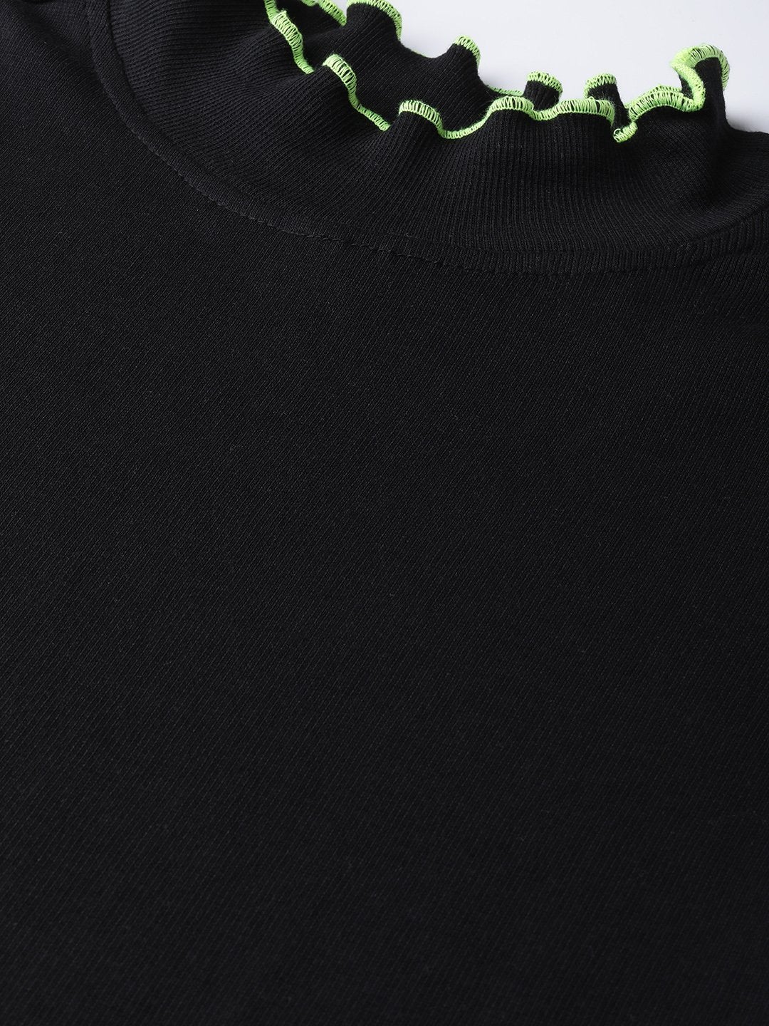 Women's Black Rib Contrast Stitch High Neck Top