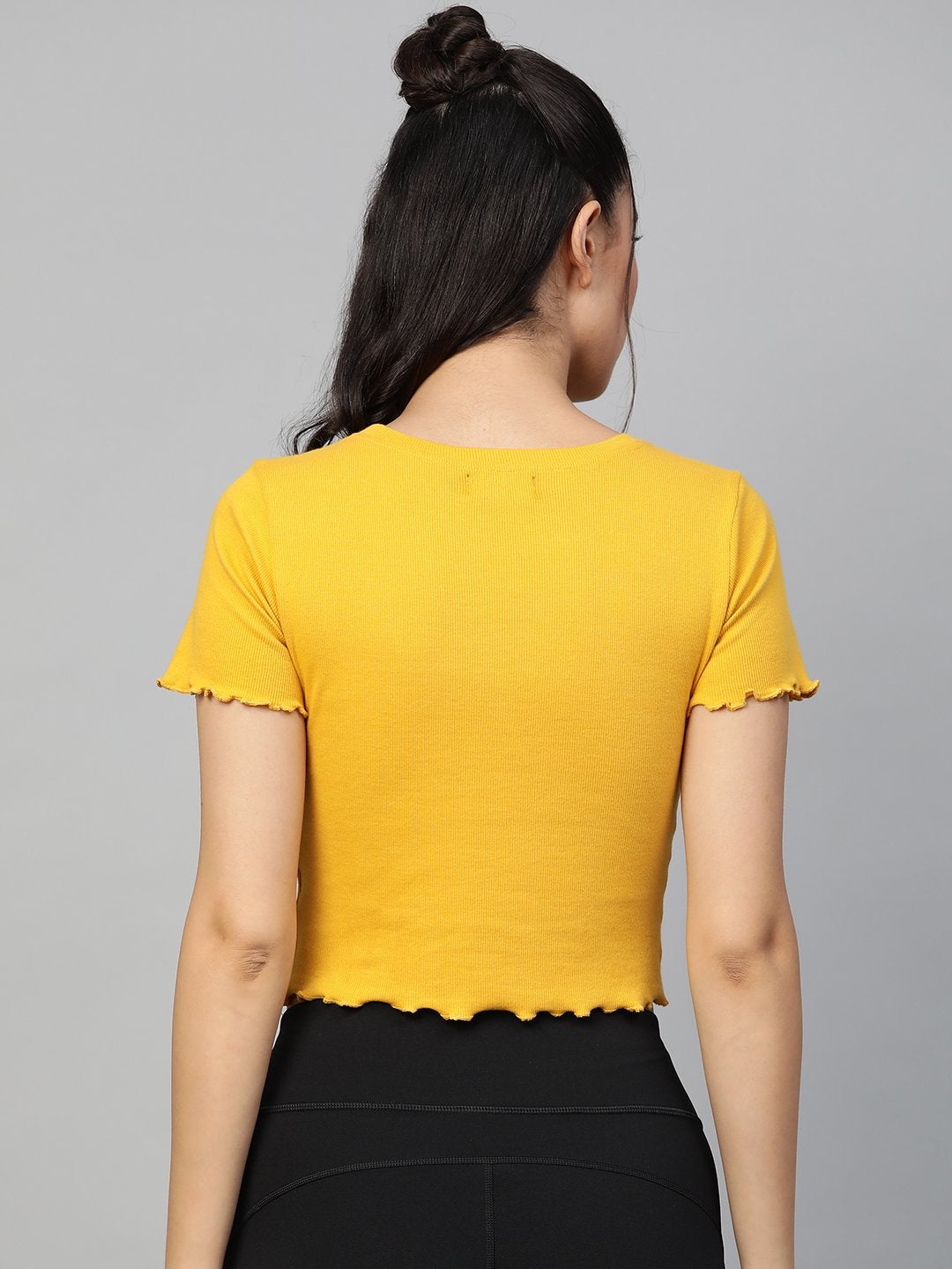 Women's Mustard Rib Round Neck Crop Top
