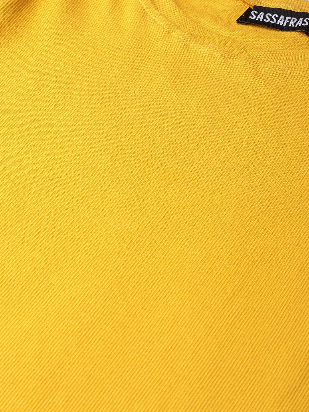 Women's Mustard Rib Round Neck Crop Top