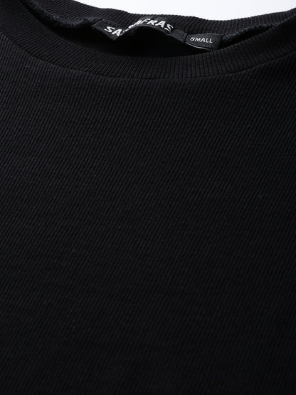 Women's Black Rib Round Neck Crop Top
