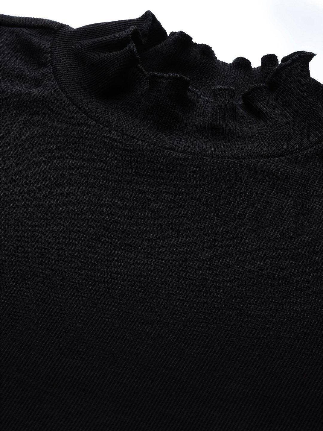 Women's Black Rib High Neck Full Sleeve Top