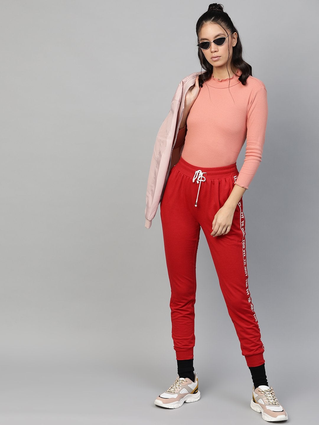 Women's Peach Rib High Neck Full Sleeve Top