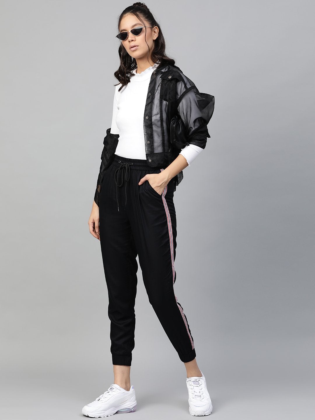 Women's White Rib High Neck Full Sleeve Top