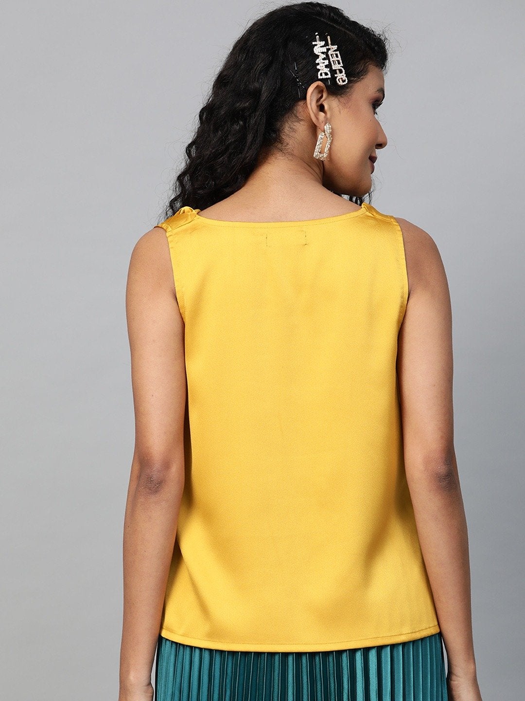 Women's Mustard Cowl Neck Satin Top