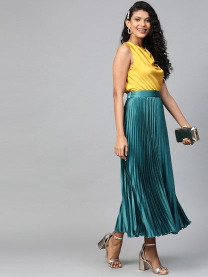 Women's Mustard Cowl Neck Satin Top