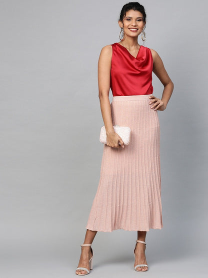 Women's Red Cowl Neck Satin Top