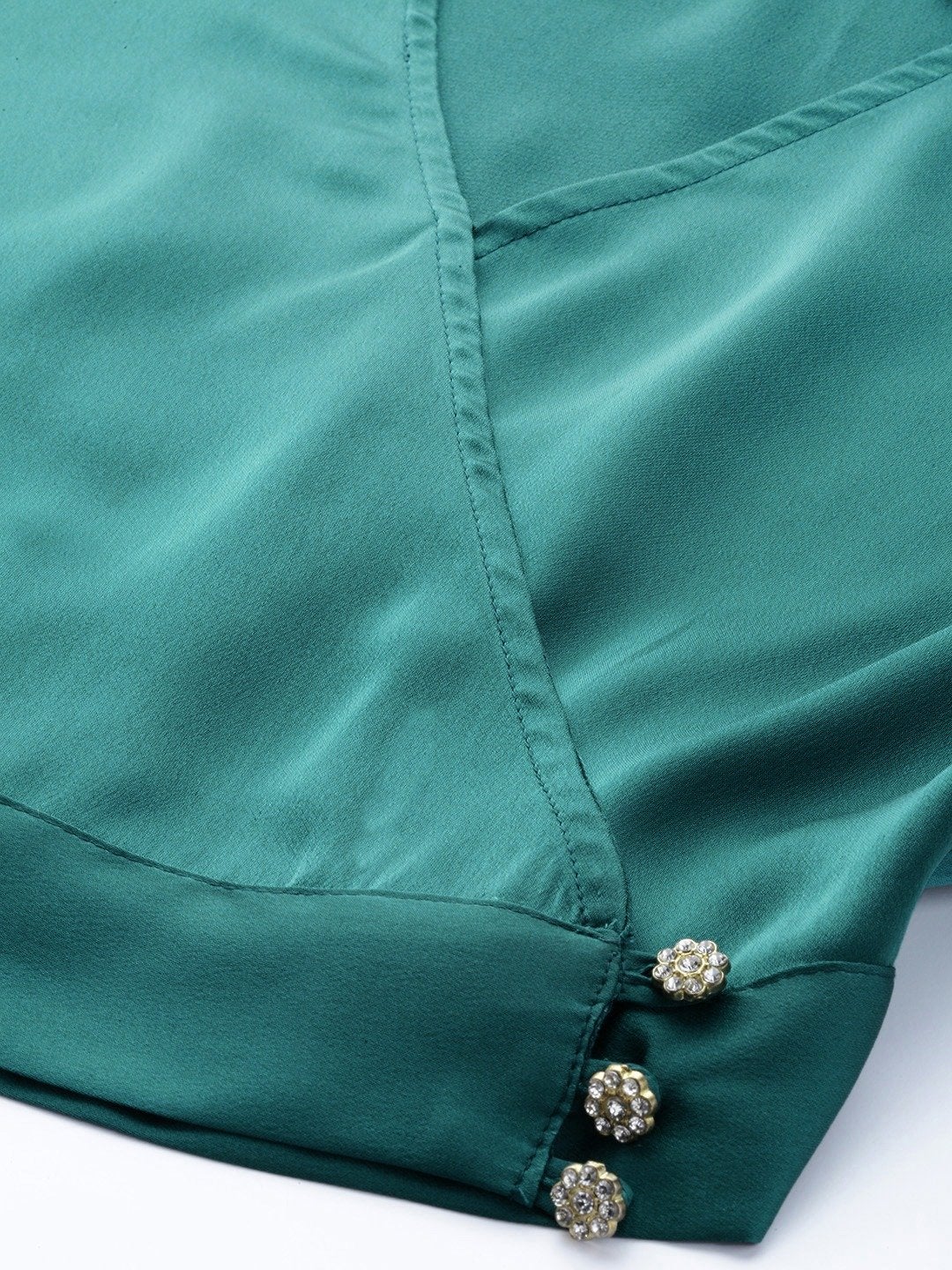Women's Emerald Green Wrap Crop Satin Top