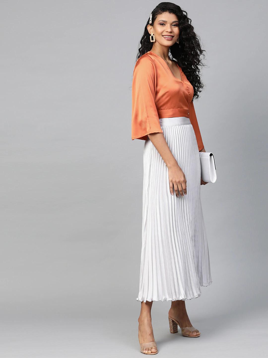 Women's Orange Wrap Crop Satin Top