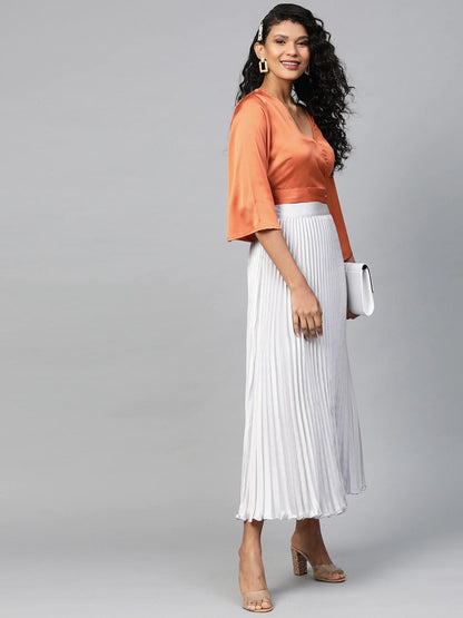 Women's Orange Wrap Crop Satin Top