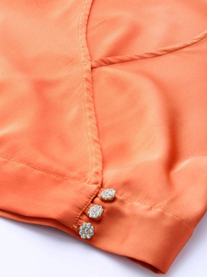 Women's Orange Wrap Crop Satin Top