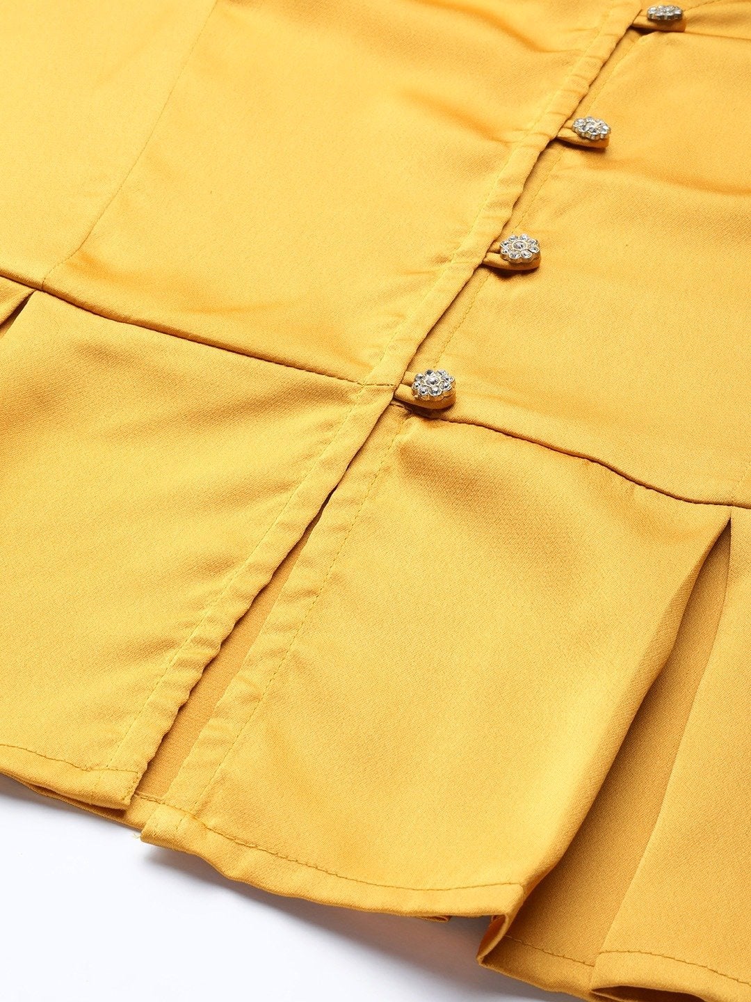 Women's Mustard Front Button Peplum Satin Top