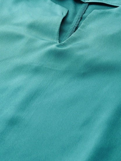 Women's Emerald Green Side Tie Satin Top