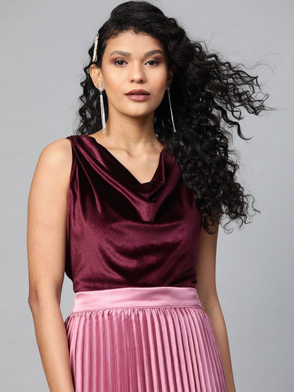 Women's Burgundy Velvet Cowl Neck Top