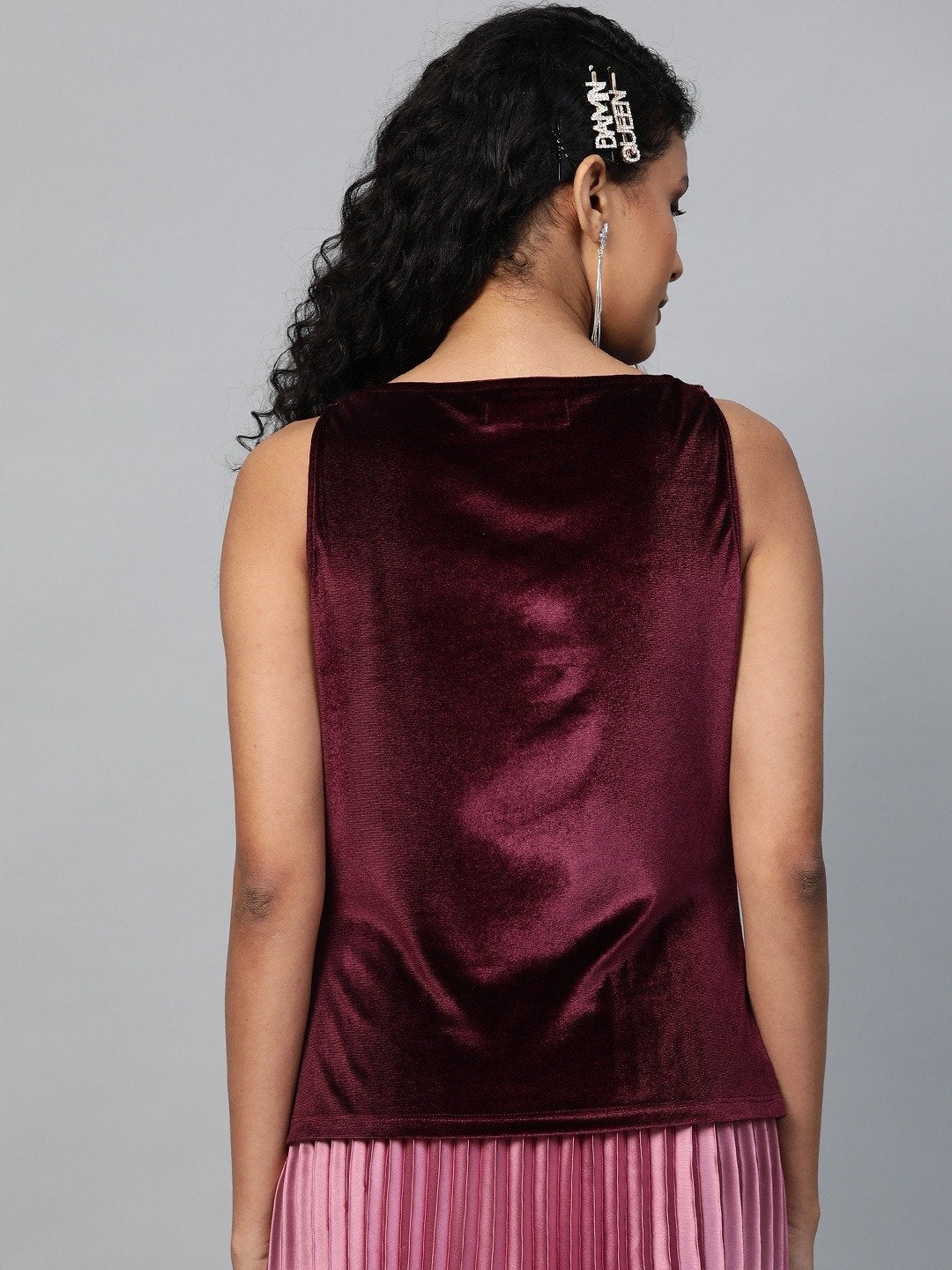 Women's Burgundy Velvet Cowl Neck Top