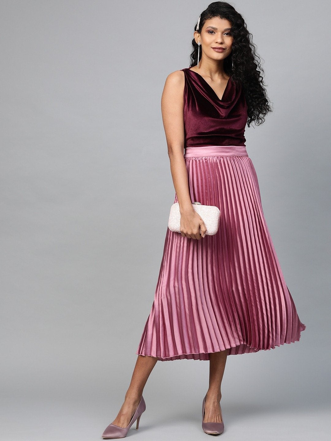 Women's Burgundy Velvet Cowl Neck Top