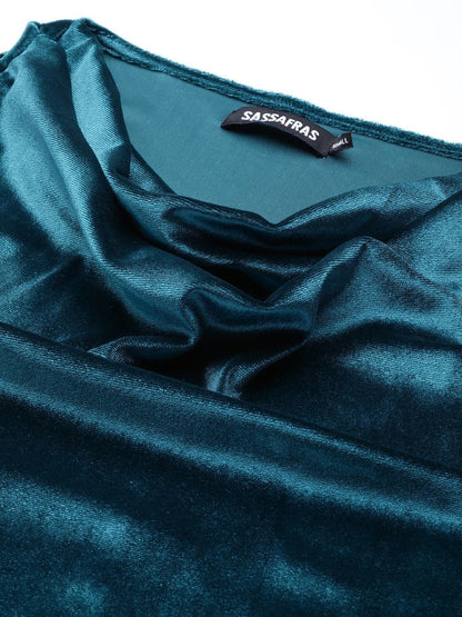Women's Teal Velvet Cowl Neck Top