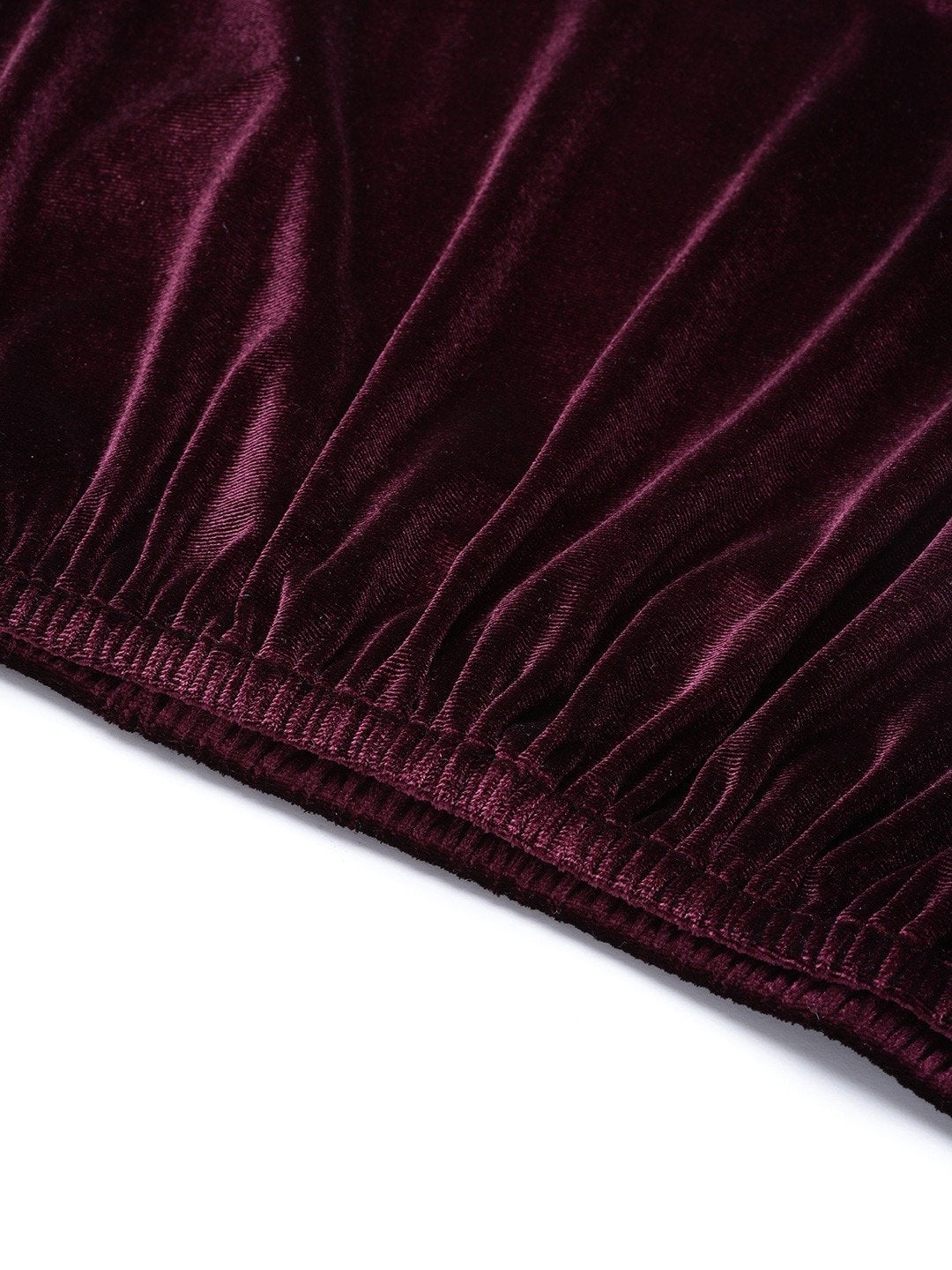 Women's Burgundy Velvet Rouched Sleeve Top
