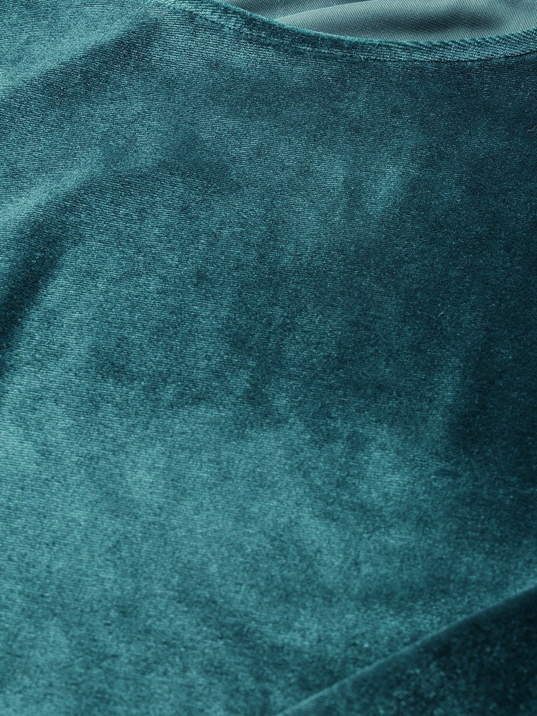 Women's Teal Velvet Rouched Sleeve Top