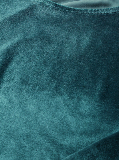 Women's Teal Velvet Rouched Sleeve Top