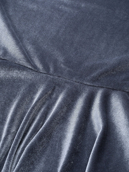 Women's Grey Velvet Asymmetric Peplum Top