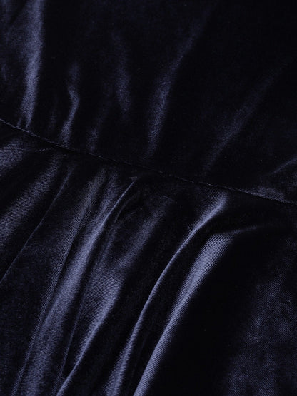 Women's Navy Velvet Asymmetric Peplum Top