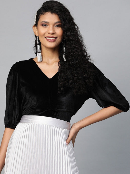 Women's Black Velvet Boxy Top