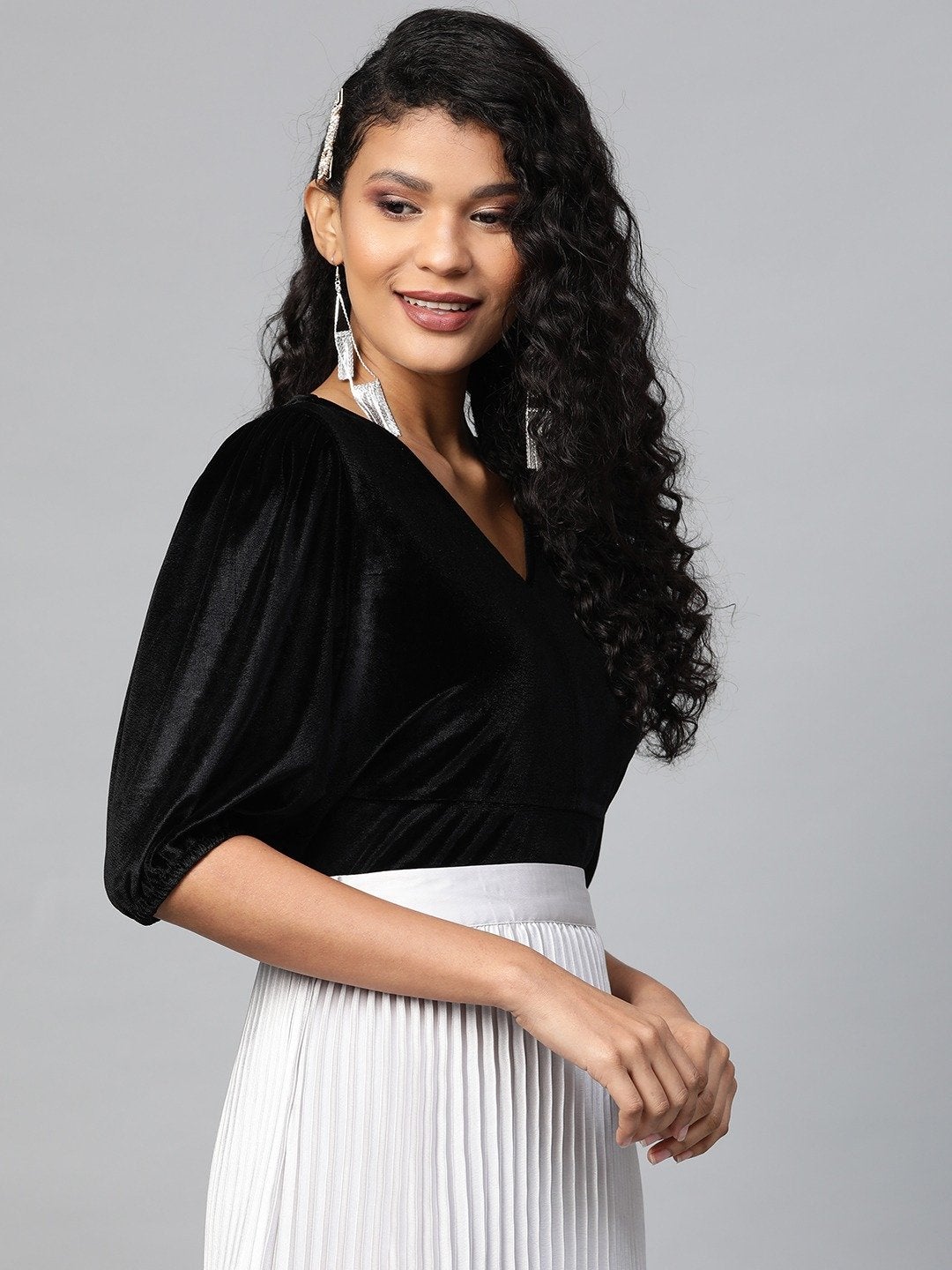 Women's Black Velvet Boxy Top