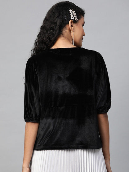 Women's Black Velvet Boxy Top
