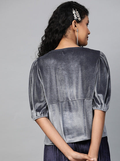 Women's Grey Velvet Boxy Top