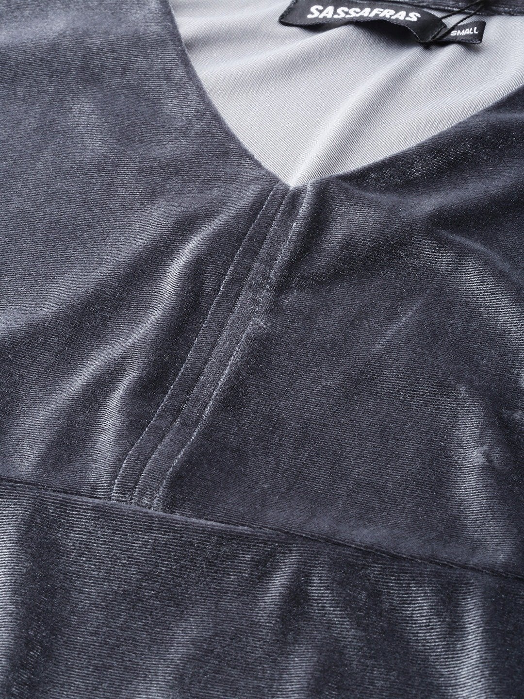 Women's Grey Velvet Boxy Top