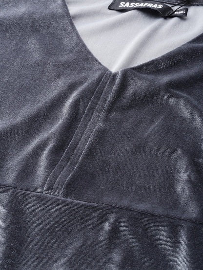 Women's Grey Velvet Boxy Top