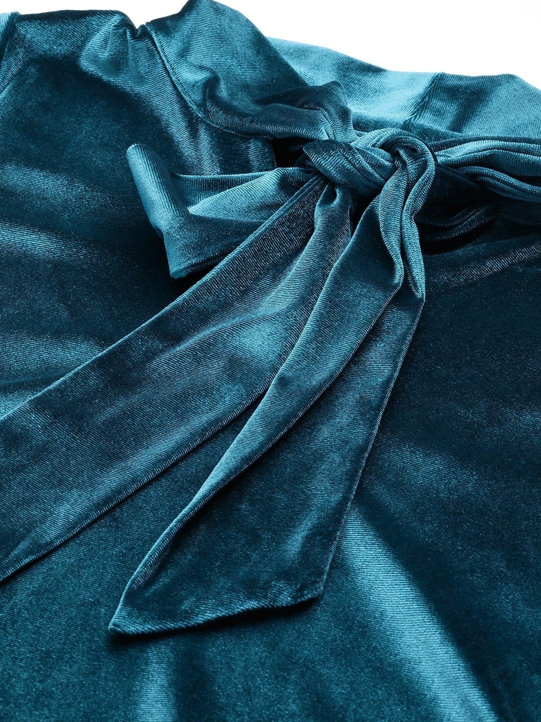 Women's Teal Velvet Tie-Up Detail Top