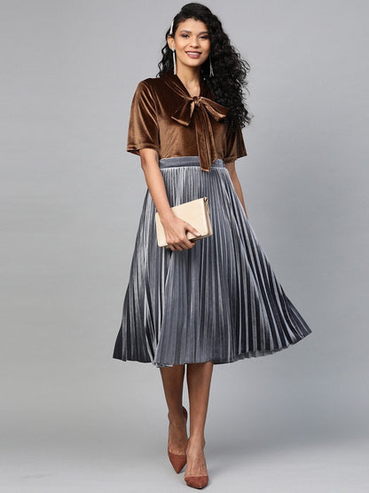 Women's Brown Velvet Tie-Up Detail Top