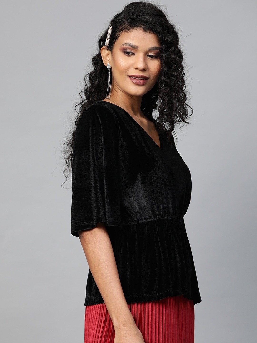 Women's Black Velvet Peplum Top