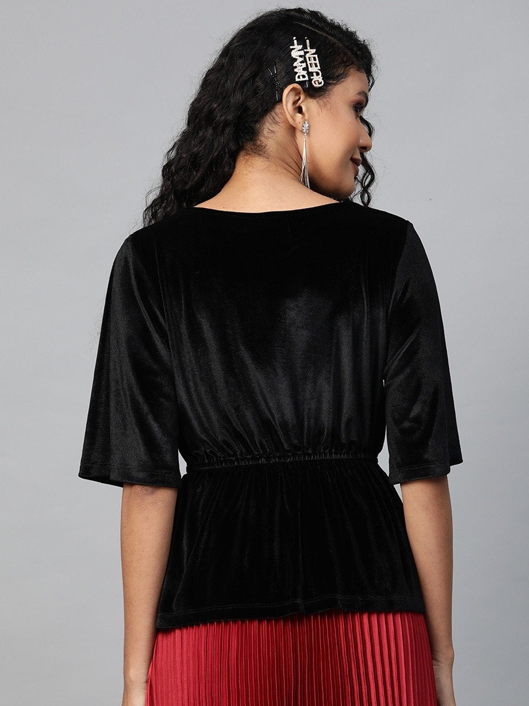 Women's Black Velvet Peplum Top