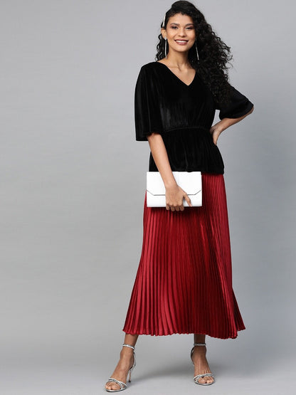 Women's Black Velvet Peplum Top