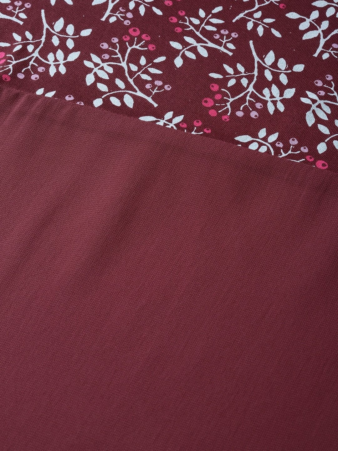 Women's Maroon Floral Side Slit Longline Top