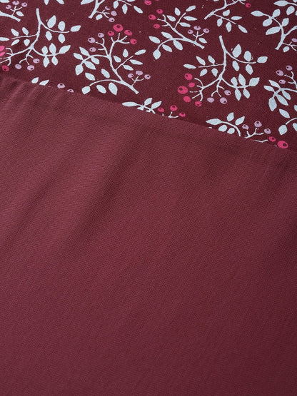 Women's Maroon Floral Side Slit Longline Top