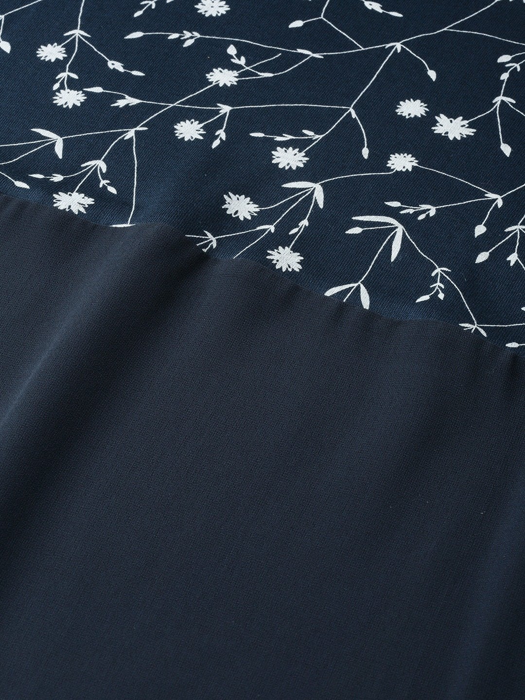 Women's Navy Floral Side Slit Longline Top
