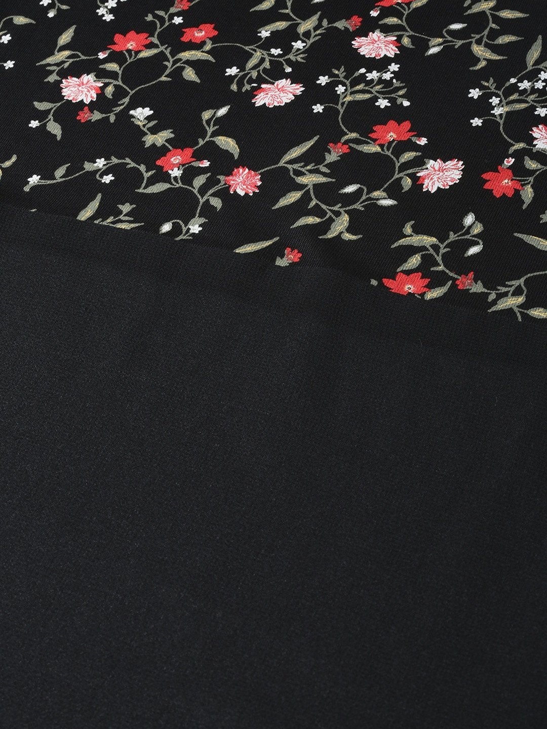 Women's Black Floral Side Slit Longline Top