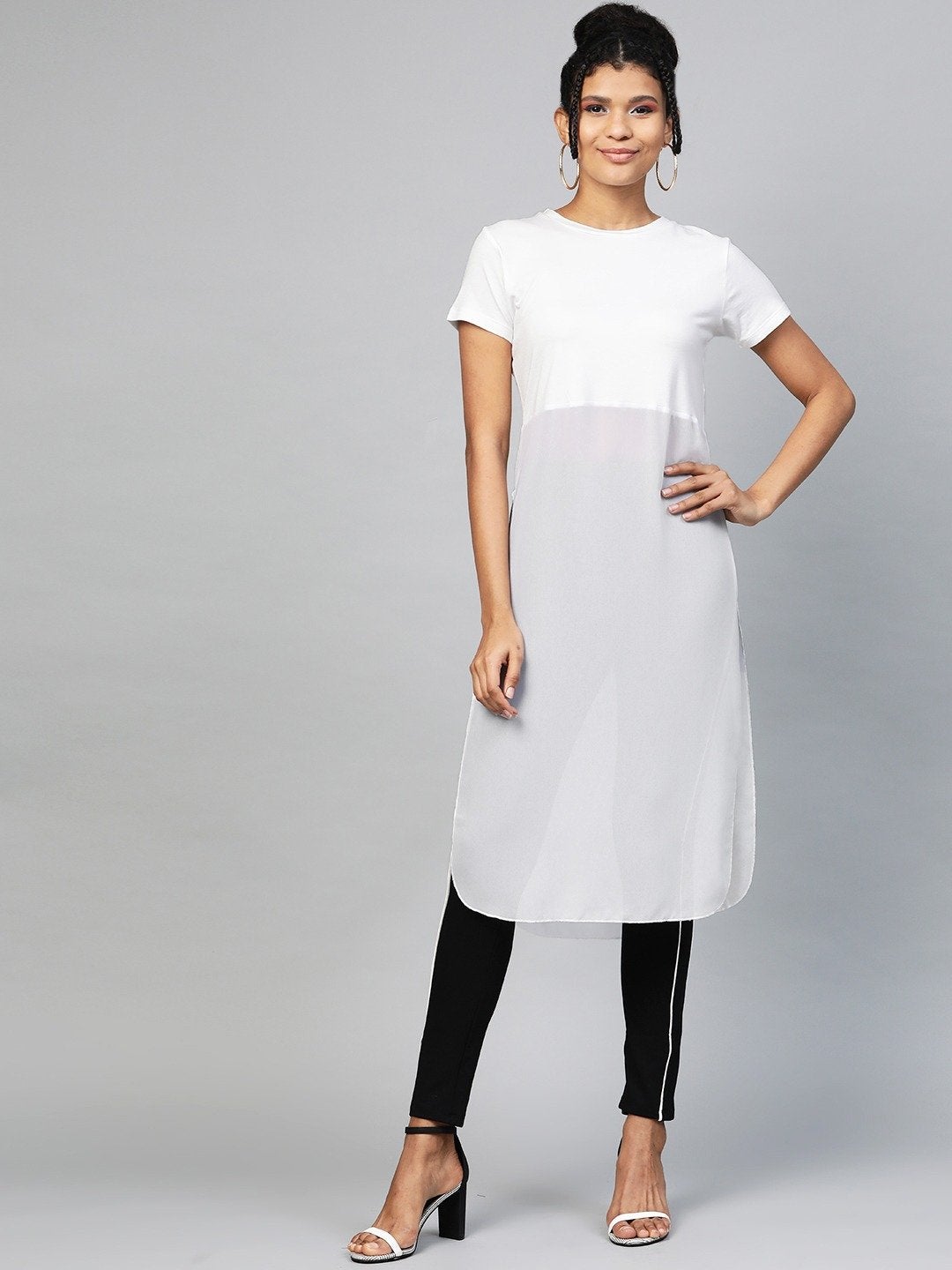 Women's White Side Slit Longline Top