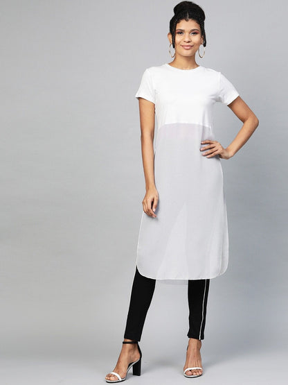 Women's White Side Slit Longline Top