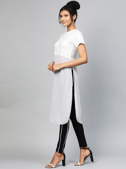 Women's White Side Slit Longline Top