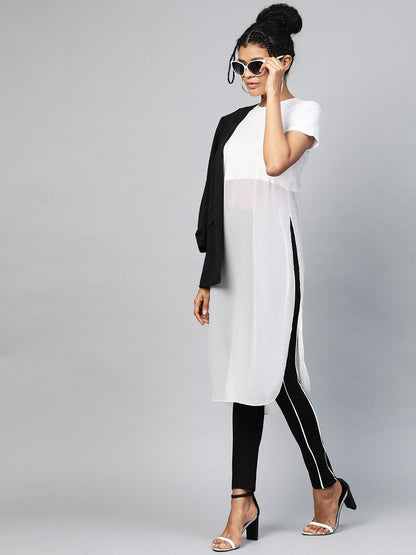 Women's White Side Slit Longline Top