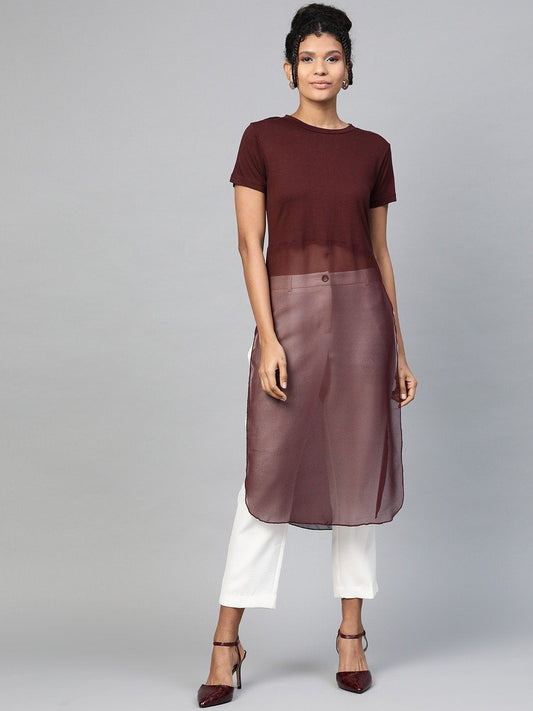 Women's Burgundy Side Slit Longline Top