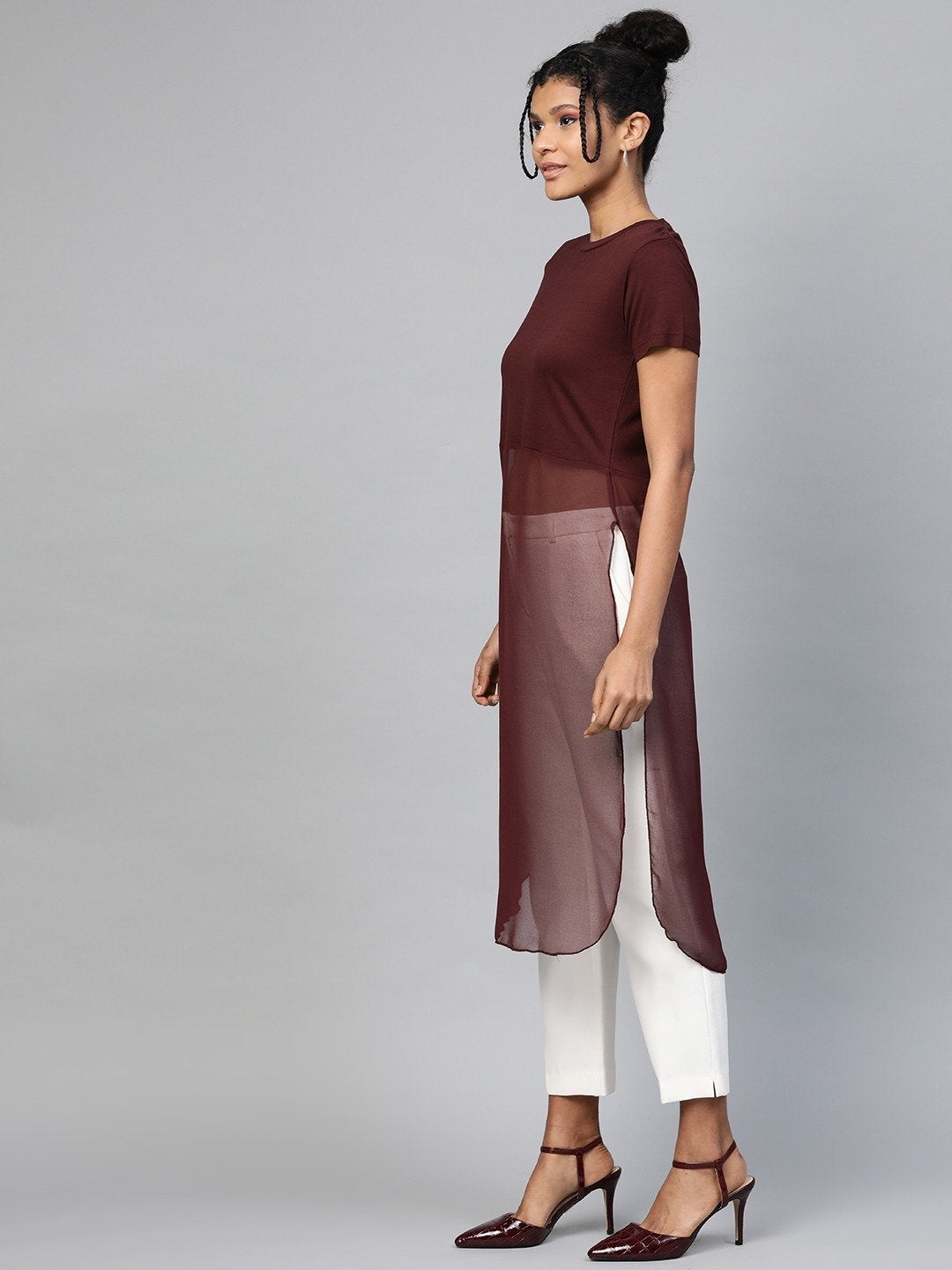 Women's Burgundy Side Slit Longline Top