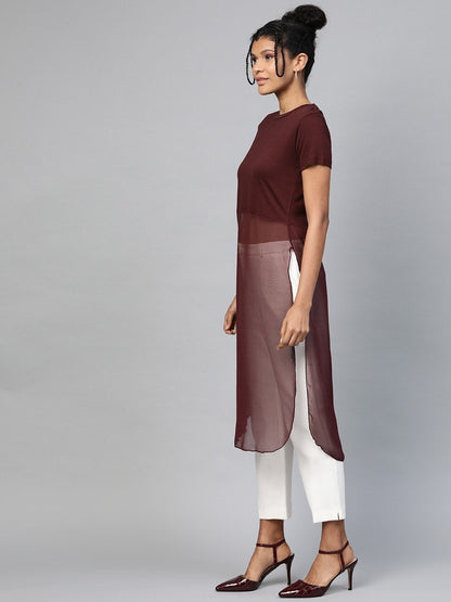 Women's Burgundy Side Slit Longline Top