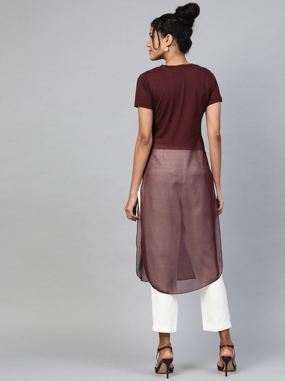 Women's Burgundy Side Slit Longline Top